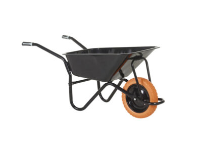 Olympus Wheelbarrow - Black Frame, Black Pan, Orange Puncture Proof Wheel with Black Centre