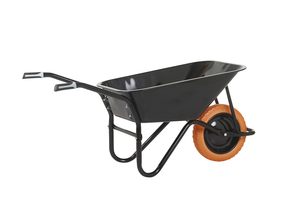 Olympus Wheelbarrow - Black Frame, Black Pan, Orange Puncture Proof Wheel with Black Centre