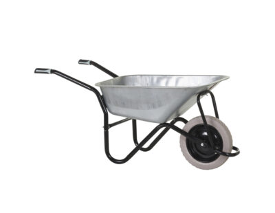 Olympus Wheelbarrow - Black Frame, Galvanised Pan, Grey Puncture Proof Wheel with Black Centre
