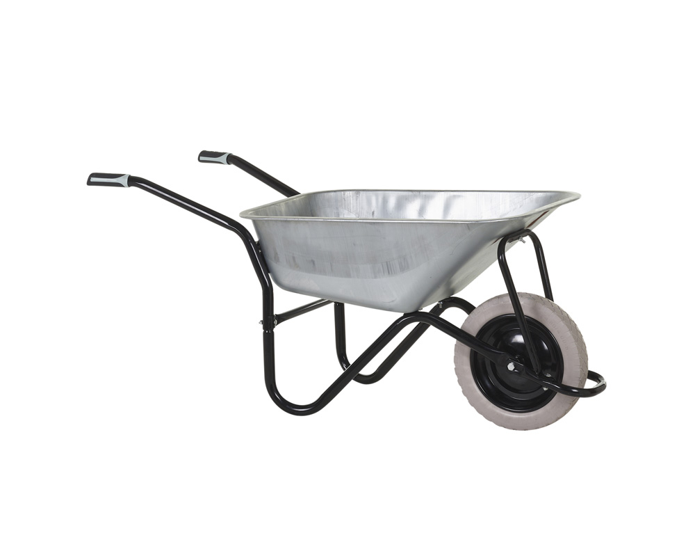 Olympus Wheelbarrow - Black Frame, Galvanised Pan, Grey Puncture Proof Wheel with Black Centre