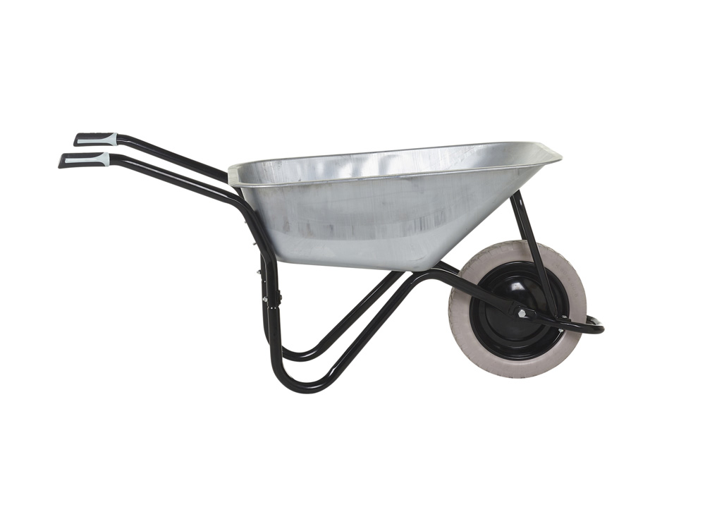 Olympus Wheelbarrow - Black Frame, Galvanised Pan, Grey Puncture Proof Wheel with Black Centre