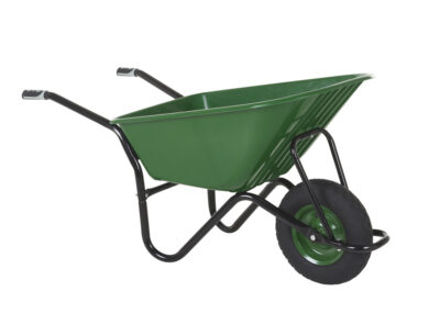 Olympus Wheelbarrow - Black Frame, Green Plastic Pan, Pneumatic Wheel with Green Centre