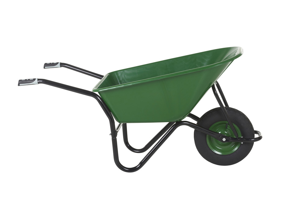 Olympus Wheelbarrow - Black Frame, Green Plastic Pan, Pneumatic Wheel with Green Centre