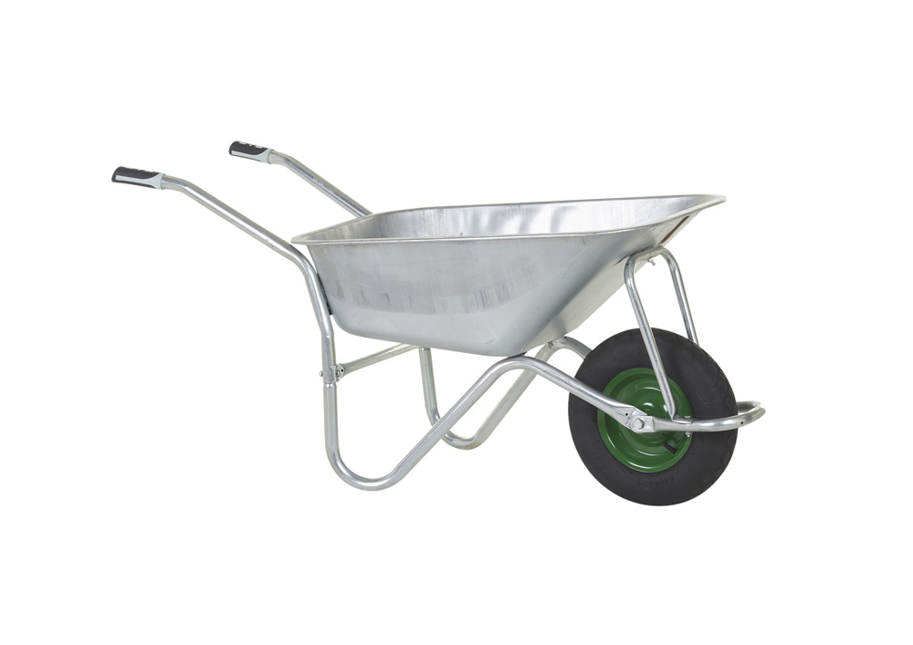 Olympus Wheelbarrow - Galvanised Frame, Galvanised Pan, Pneumatic Wheel with Green Centre