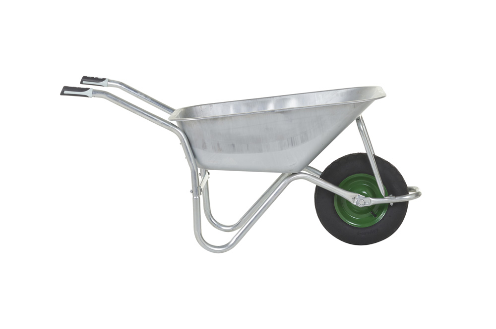 Olympus Wheelbarrow - Galvanised Frame, Galvanised Pan, Pneumatic Wheel with Green Centre