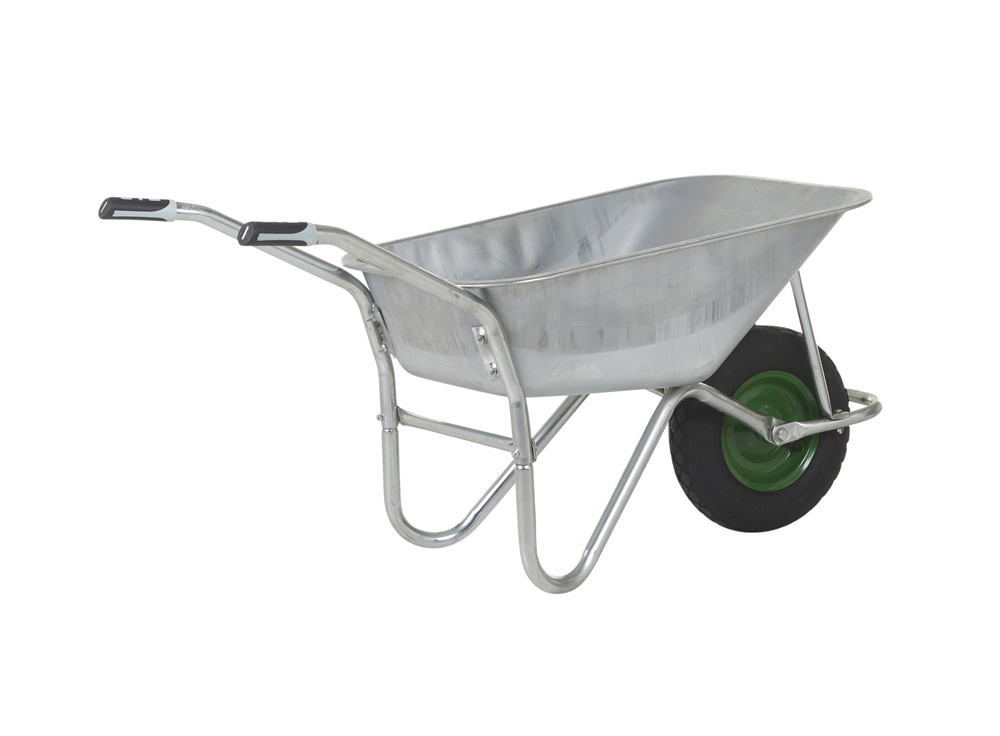 Olympus Wheelbarrow - Galvanised Frame, Galvanised Pan, Pneumatic Wheel with Green Centre