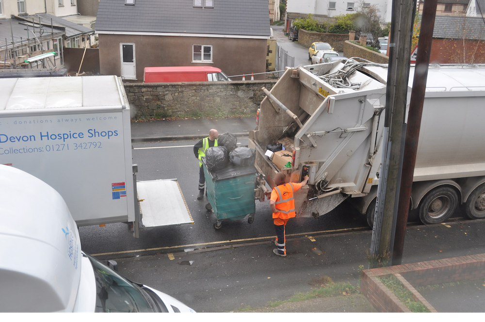 bin men collecting recycling