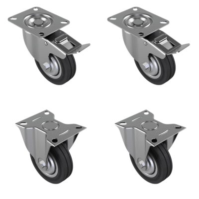 4 Pack Rubber Steel Plate 100mm - various configurations - 2 x Fixed + 2 x Braked