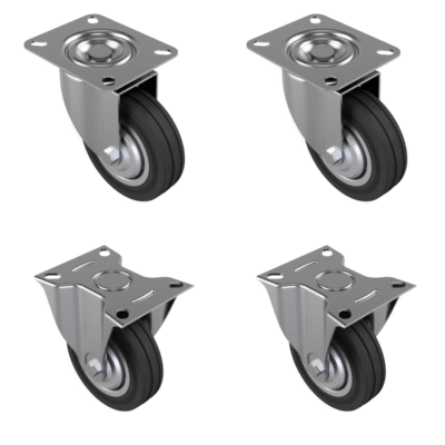 4 Pack Rubber Steel Plate 100mm - various configurations - 2 x Swivel + 2 x Fixed