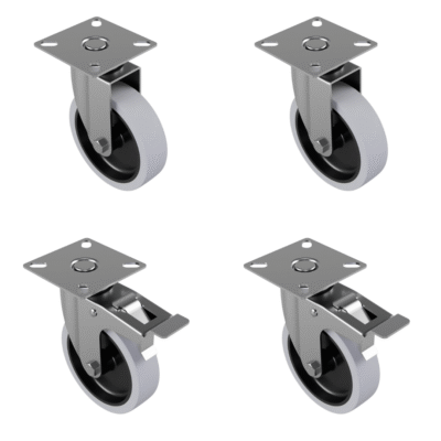4 Pack 2 x Swivel 2 x Braked Grey Rubber Bolt Hole 100mm 210kg Load Per Set