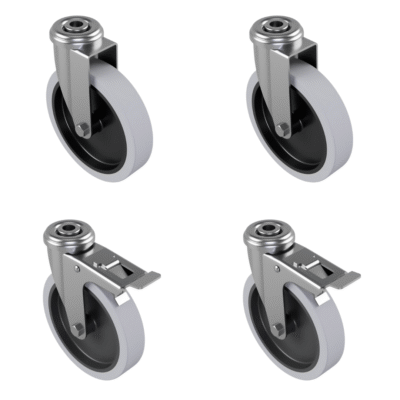 4 Pack 2 x Swivel 2 x Braked Grey Rubber Bolt Hole 125mm 240kg Load Per Set