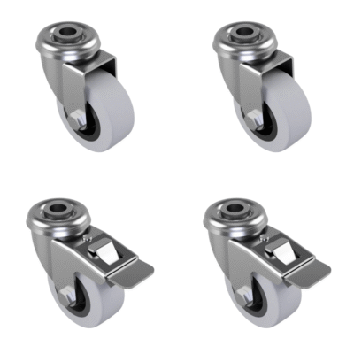 4 Pack 2 x Swivel 2 x Braked Grey Rubber Bolt Hole 50mm 114kg Load Per Set