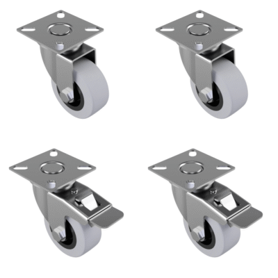 4 Pack 2 x Swivel 2 x Braked Rubber on polypropylene 50mm 114kg Per Set