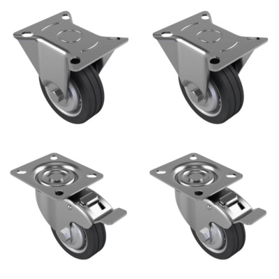 4 Pack Rubber Steel Plate  75mm - various configurations - 2 x Fixed + 2 x Braked