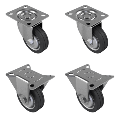 4 Pack Rubber Steel Plate  75mm - various configurations - 2 x Swivel + 2 x Fixed