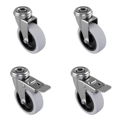 4 Pack 2 x Swivel 2 x Braked Grey Rubber Bolt Hole 75mm 165kg Load Per Set