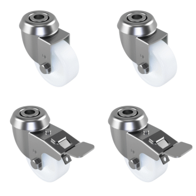 4 Pack 2 x Swivel 2 x Braked Nylon Bolt Hole 50mm 150kg Load Per Set