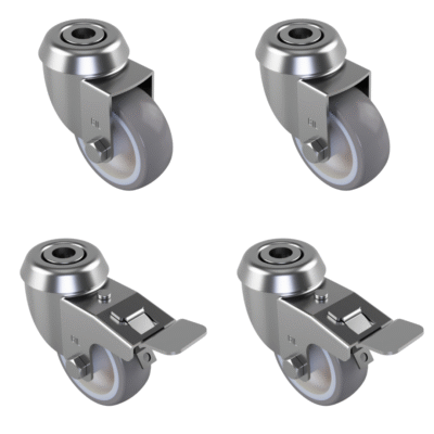4 Pack 2 x Swivel 2 x Braked Grey Rubber Bolt Hole 50mm 120kg Load Per Set