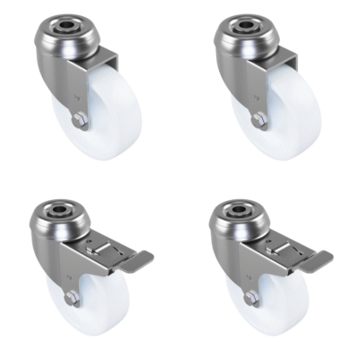 4 Pack 2 x Swivel 2 x Braked Nylon Bolt Hole 75mm 210kg Load Per Set