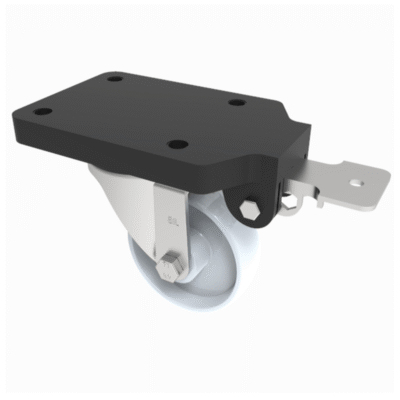 White Nylon Swivel Brake Plate Castor 100mm 250kg