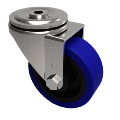 Blue Elastic Rubber 75ShoreA Bolt Hole Swivel Castor 125mm 200kg Load