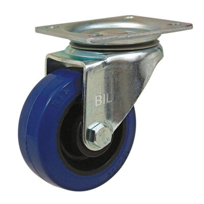 Blue Elastic Rubber 75ShoreA Plate Swivel Castor 100mm 250kg Load