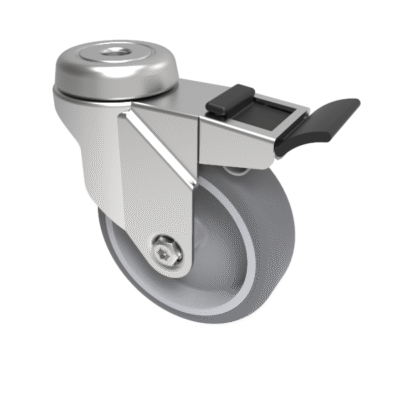 Rubber Swivel Castor Bolt Hole Brake 100mm 90kg