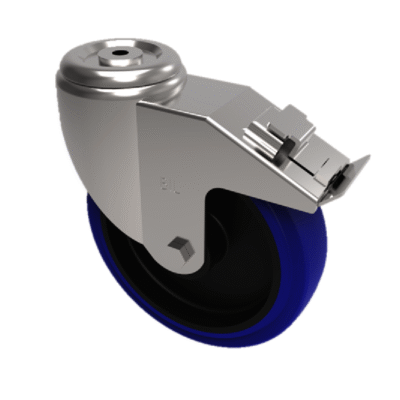 Blue Elastic Rubber 75ShoreA Bolt Hole Swivel Castor Brake 125mm 250kg