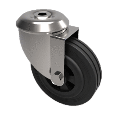 Black Rubber Bolt Hole Swivel Castor 80mm 50kg Load