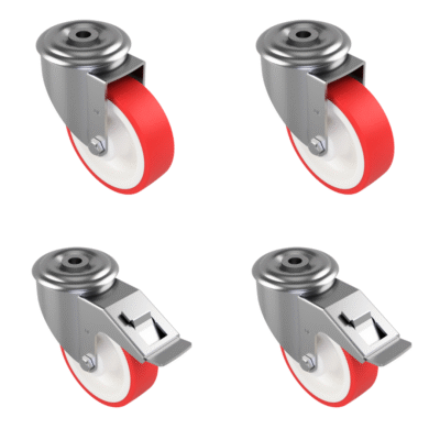 4 Pack 2 x Swivel 2 x Braked Polyurethane Nylon Bolt Hole 100mm 540kg Load Per Set