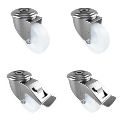 4 Pack 2 x Swivel 2 x Braked  Nylon Bolt Hole 100mm 540kg Load Per Set