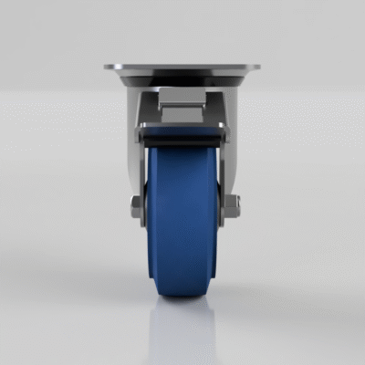 Blue Elastic Rubber 65ShoreA Plate Swivel Castor 100mm 180kg Load