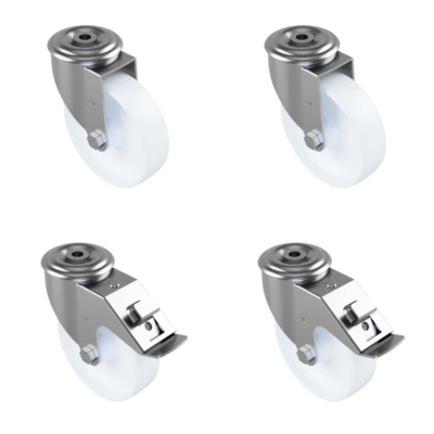 4 Pack 2 x Swivel 2 x Braked Nylon Bolt Hole 125mm 600kg Load Per Set