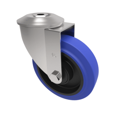 Blue Elastic Rubber 65ShoreA Plate Swivel Castor 125mm 200kg Load