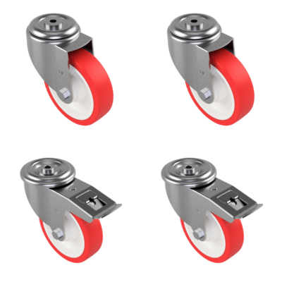 4 Pack 2 x Swivel 2 x Braked Polyurethane Nylon Bolt Hole 150mm 1050kg Load Per Set