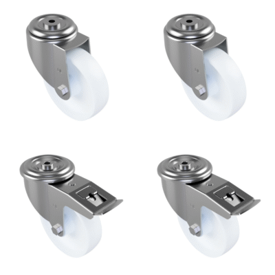 4 Pack 2 x Swivel 2 x Braked Nylon Bolt Hole 150mm 1050kg Load Per Set