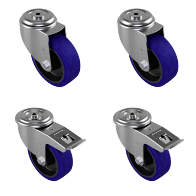 4 Pack 2 x Swivel 2 x Braked Blue Elastic Rubber Bolt Hole 150mm 900kg Load Per Set