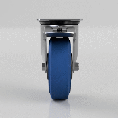 Blue Elastic Rubber 65ShoreA Plate Swivel Castor Brake 125mm 200kg Load