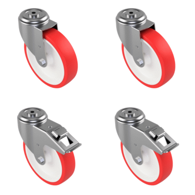 4 Pack 2 x Swivel 2 x Braked Polyurethane Nylon Bolt Hole 200mm 1050kg Load Per Set