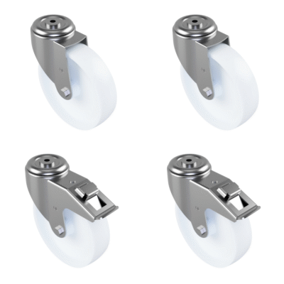 4 Pack 2 x Swivel 2 x Braked Nylon Bolt Hole 200mm 1050kg Load Per Set