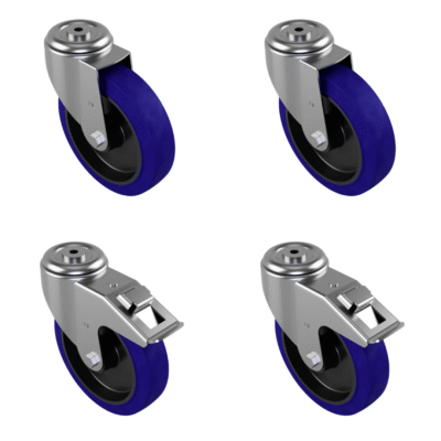 4 Pack 2 x Swivel 2 x Braked Blue Elastic Rubber Bolt Hole 200mm 1050kg Load Per Set