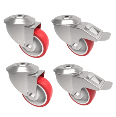 4 Pack 2 x Swivel 2 x Braked Polyurethane Nylon Bolt Hole 125mm 600kg Load Per Set