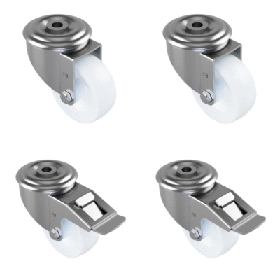 4 Pack 2 x Swivel 2 x Braked Nylon Bolt Hole 80mm 450kg Load Per Set