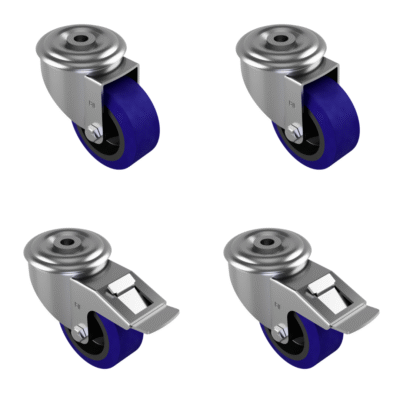 4 Pack 2 x Swivel 2 x Braked Blue Elastic Rubber Bolt Hole 80mm 450kg Load Per Set