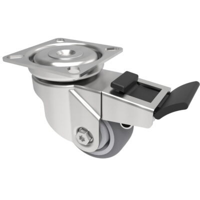 Grey Rubber Plate Swivel Castor Brake 50mm 50kg Load
