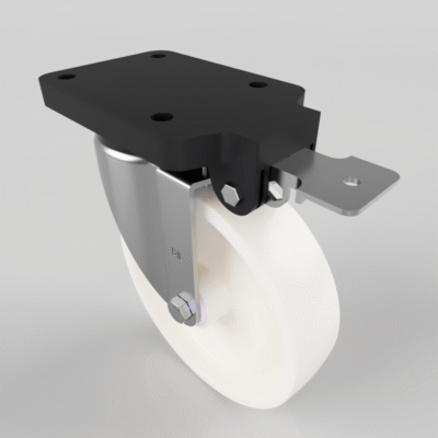 White Nylon Swivel Brake Plate Castor 200mm 700kg