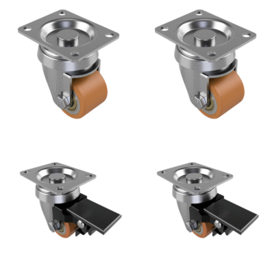 4 Pack 2 x Swivel 2 x Braked Polyurethane Cast Iron Plate 35mm 300kg Load Per Set