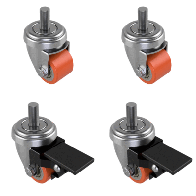 4 Pack 2 x Swivel 2 x Braked Polyurethane Cast Iron Stem 35mm 300kg Load Per Set