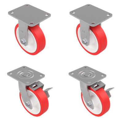 4 Pack Polyurethane Nylon Plate 150mm - Various Configurations - 2 x Fixed + 2 x Braked