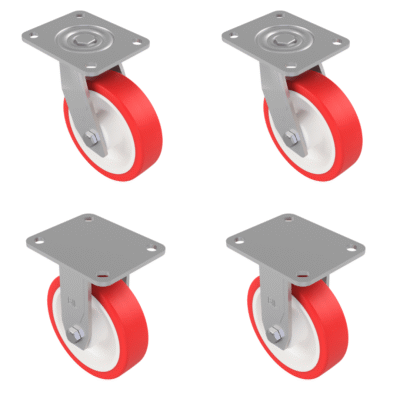 4 Pack Polyurethane Nylon Plate 150mm - Various Configurations - 2 x Swivel + 2 x Fixed